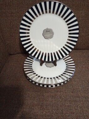 Ciroa Luxe White Porcelain With Silver Metallic Stripes Dinner Plates-Set of 4-